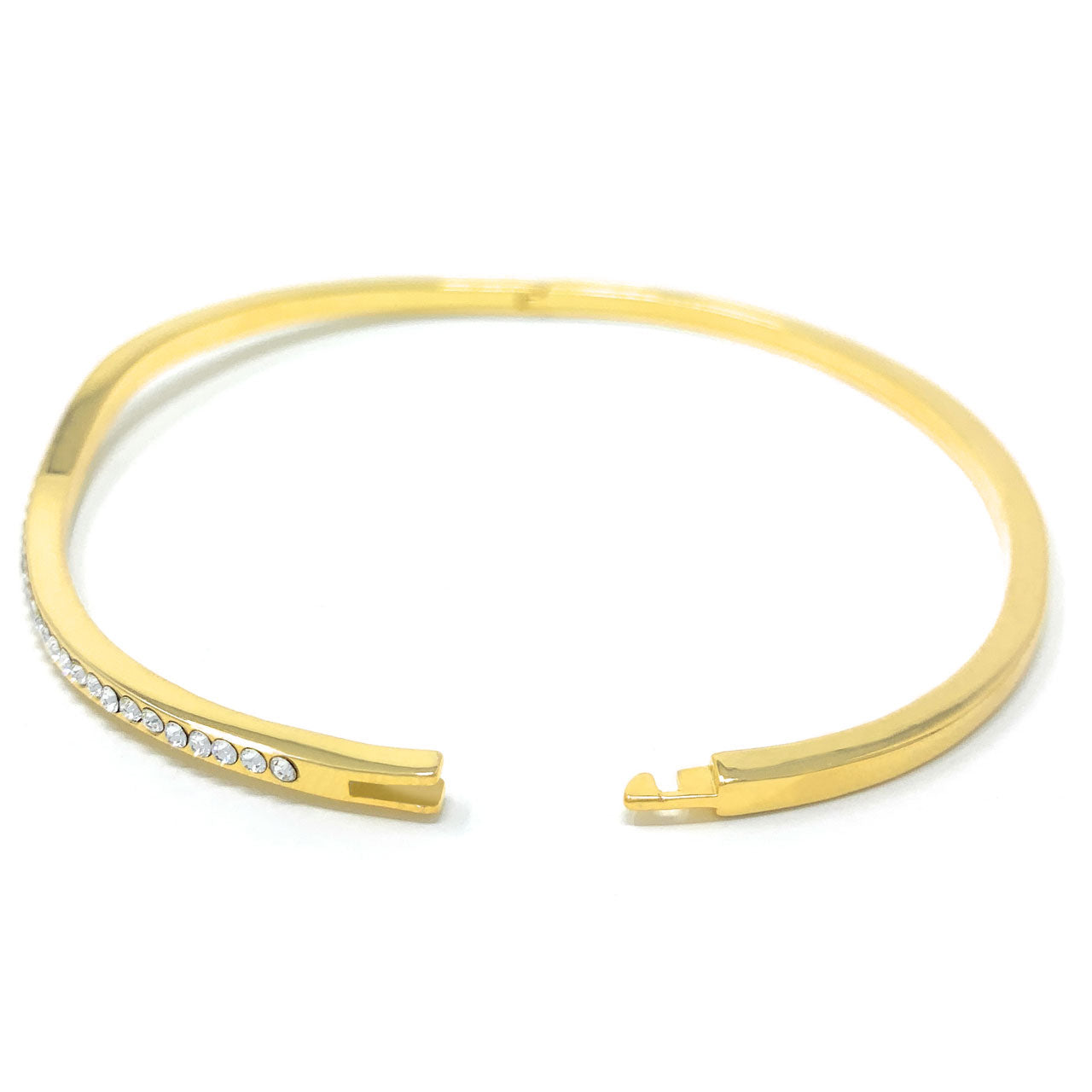 Amelia Curve Pave Bangle Bracelet with White Clear Round Crystals from Swarovski Gold Plated - Ed Heart