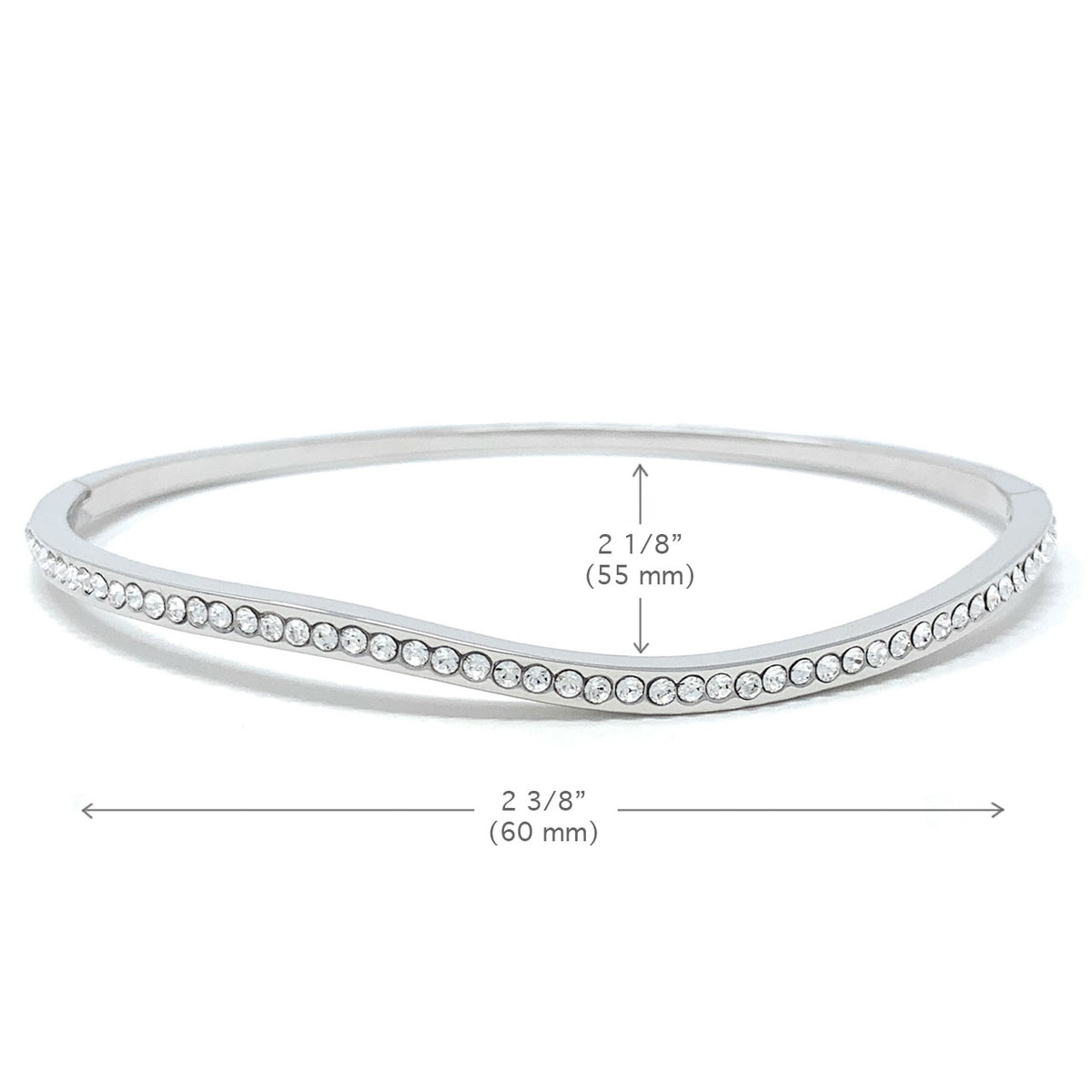 Amelia Curve Pave Bangle Bracelet with White Clear Round Crystals from Swarovski Silver Toned Rhodium Plated - Ed Heart