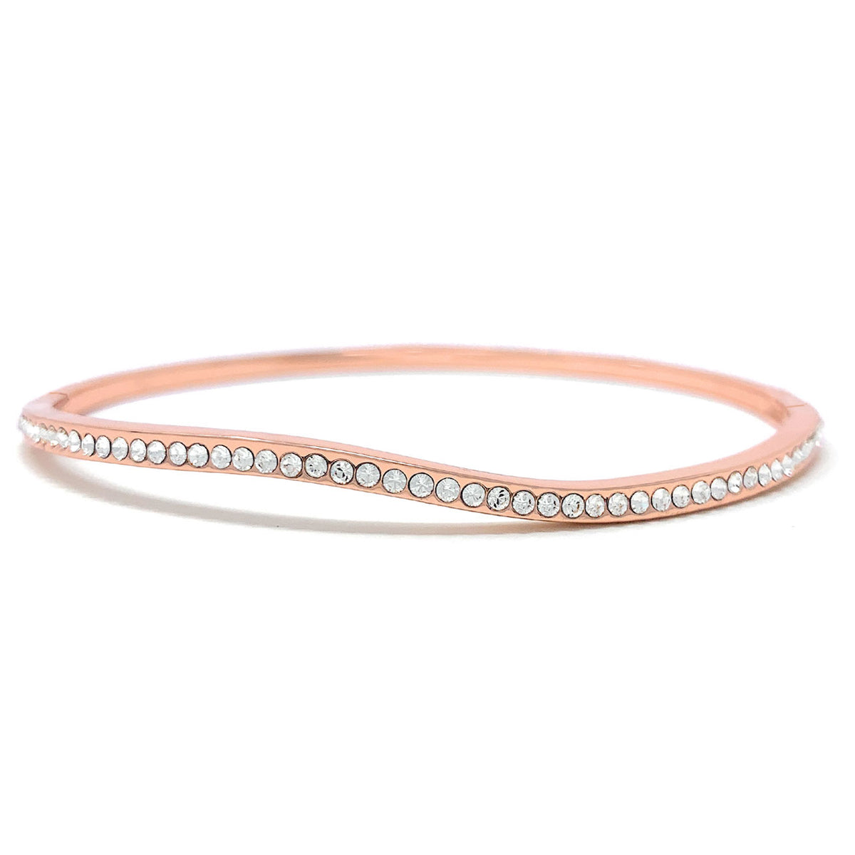 Amelia Curve Pave Bangle Bracelet with White Clear Round Crystals from Swarovski Rose Gold Plated - Ed Heart