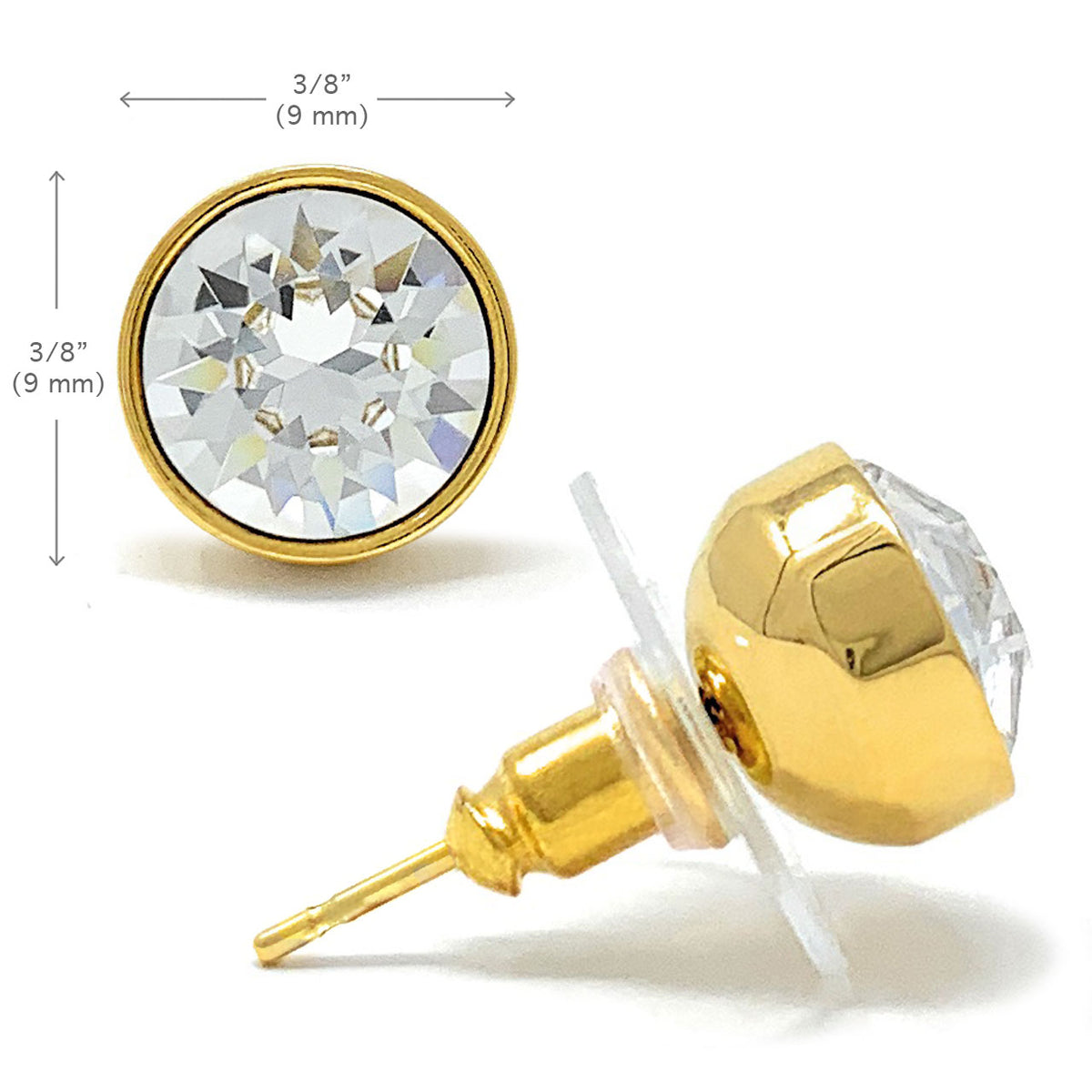 Harley Stud Earrings with White Clear Round Crystals from Swarovski Gold Plated - Ed Heart