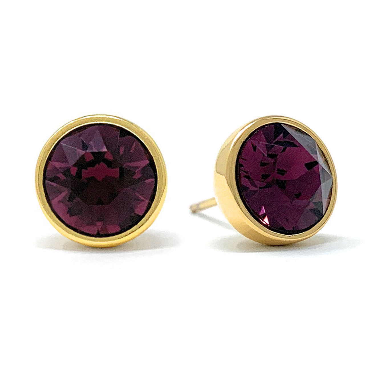 Harley Stud Earrings with Purple Amethyst Round Crystals from Swarovski Gold Plated - Ed Heart