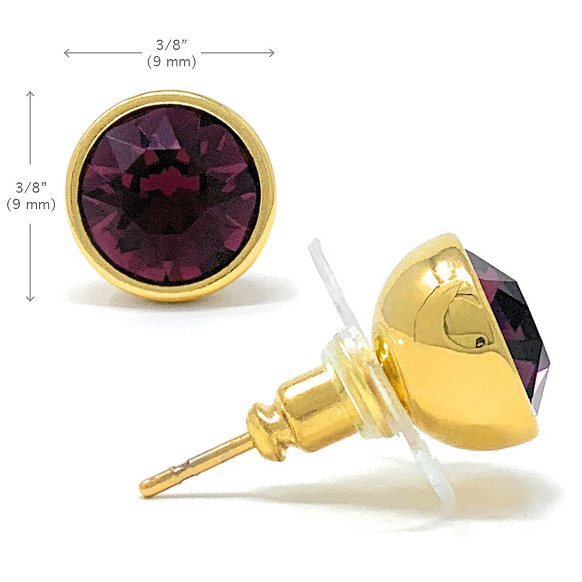 Harley Stud Earrings with Purple Amethyst Round Crystals from Swarovski Gold Plated - Ed Heart