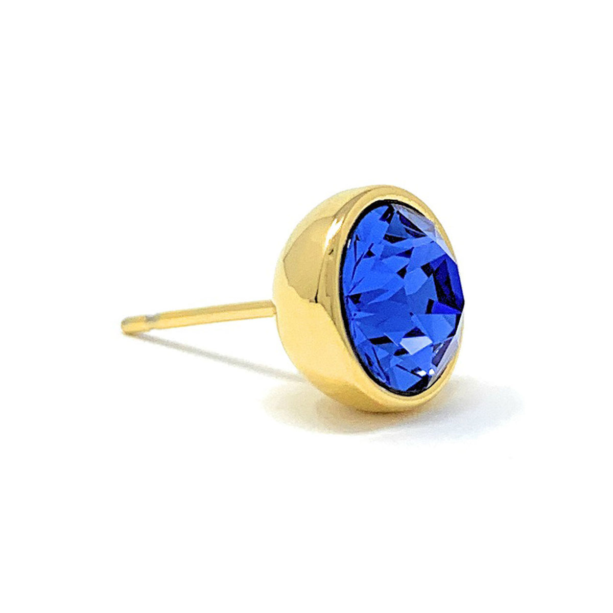 Harley Stud Earrings with Blue Sapphire Round Crystals from Swarovski Gold Plated - Ed Heart
