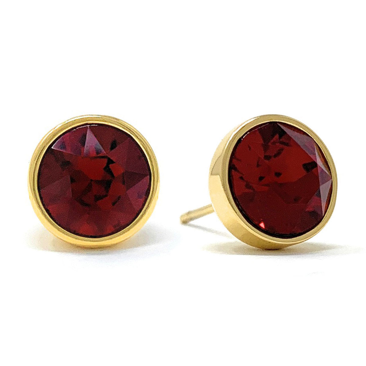 Harley Stud Earrings with Red Siam Round Crystals from Swarovski Gold Plated - Ed Heart