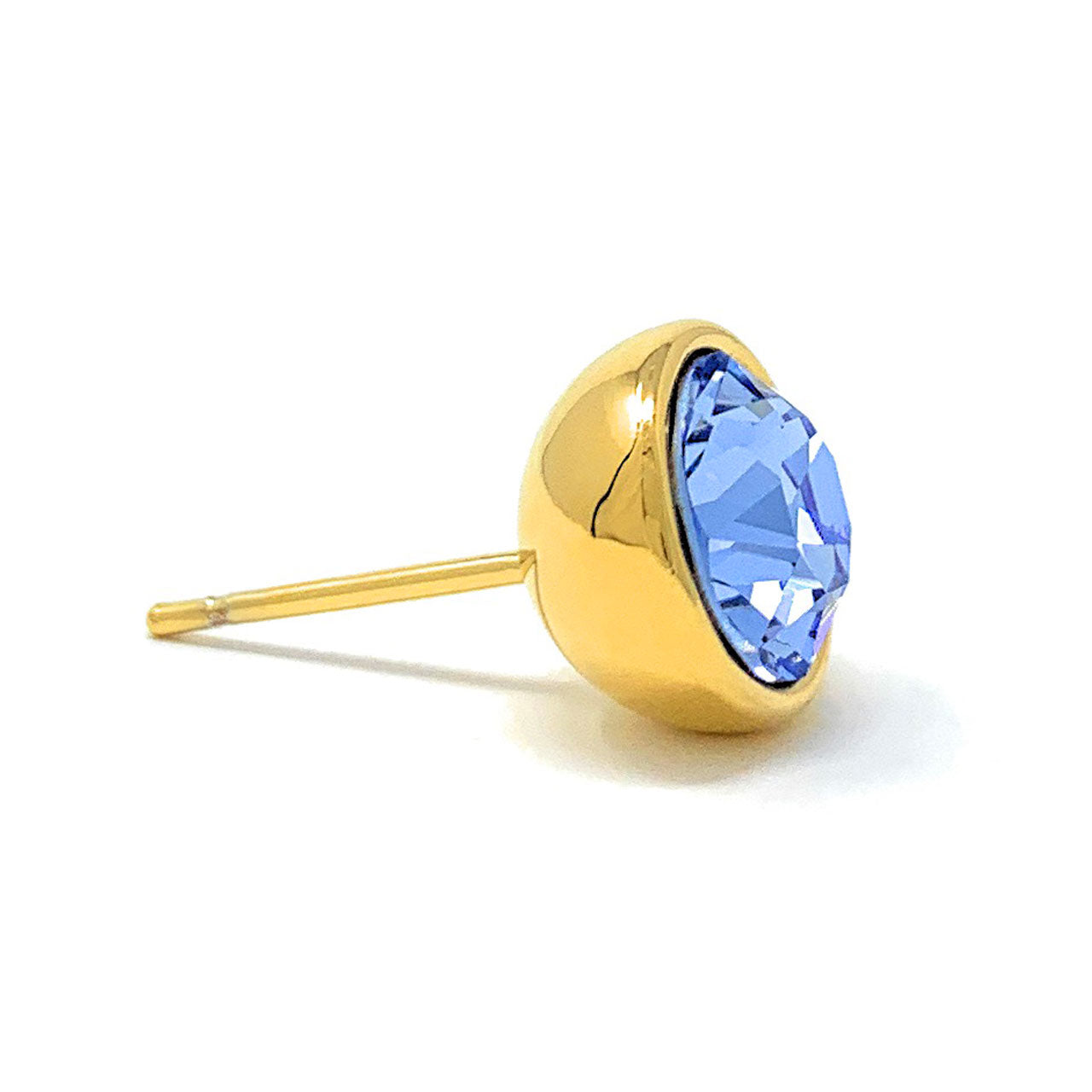 Harley Stud Earrings with Blue Light Sapphire Round Crystals from Swarovski Gold Plated - Ed Heart