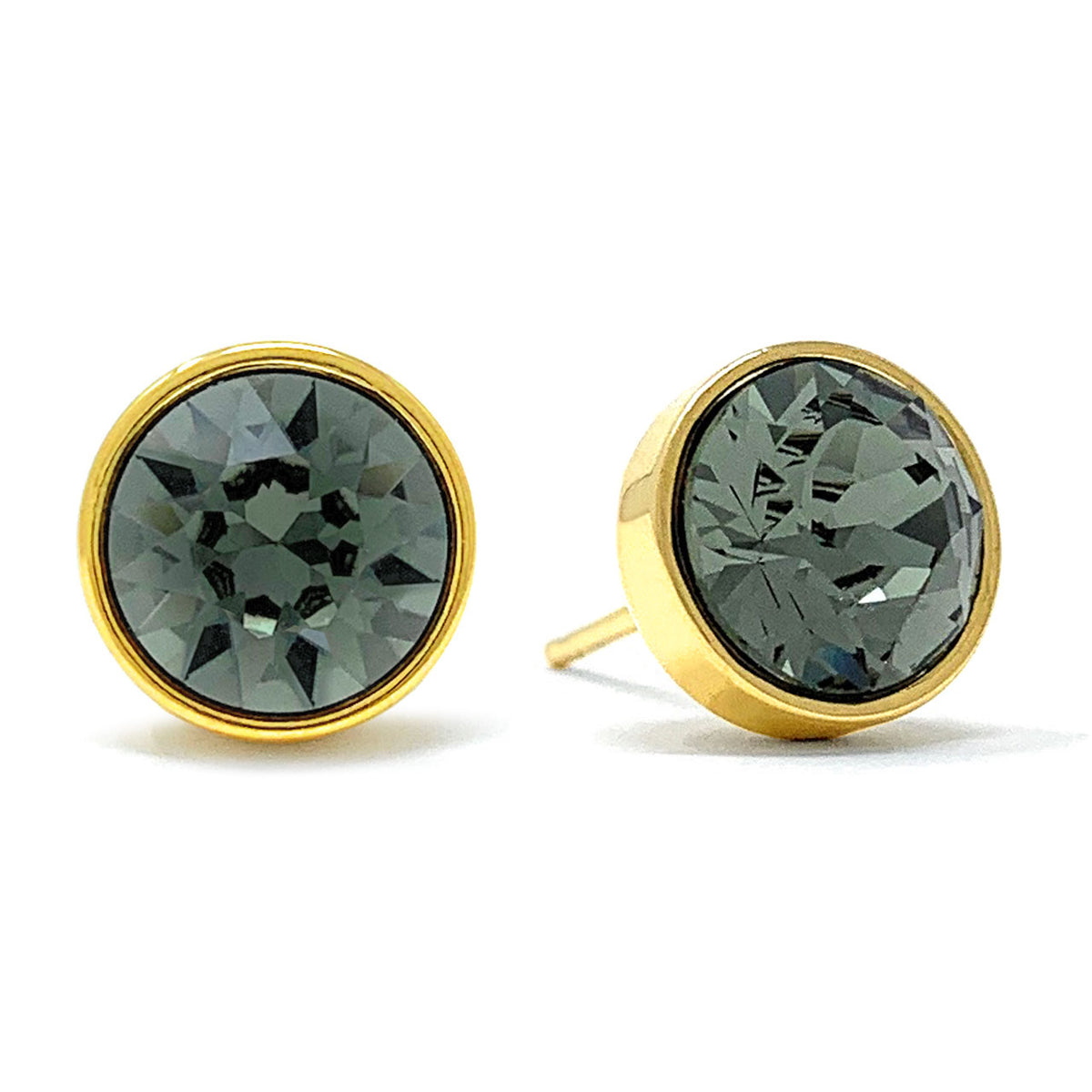 Harley Stud Earrings with Black Diamond Round Crystals from Swarovski Gold Plated - Ed Heart
