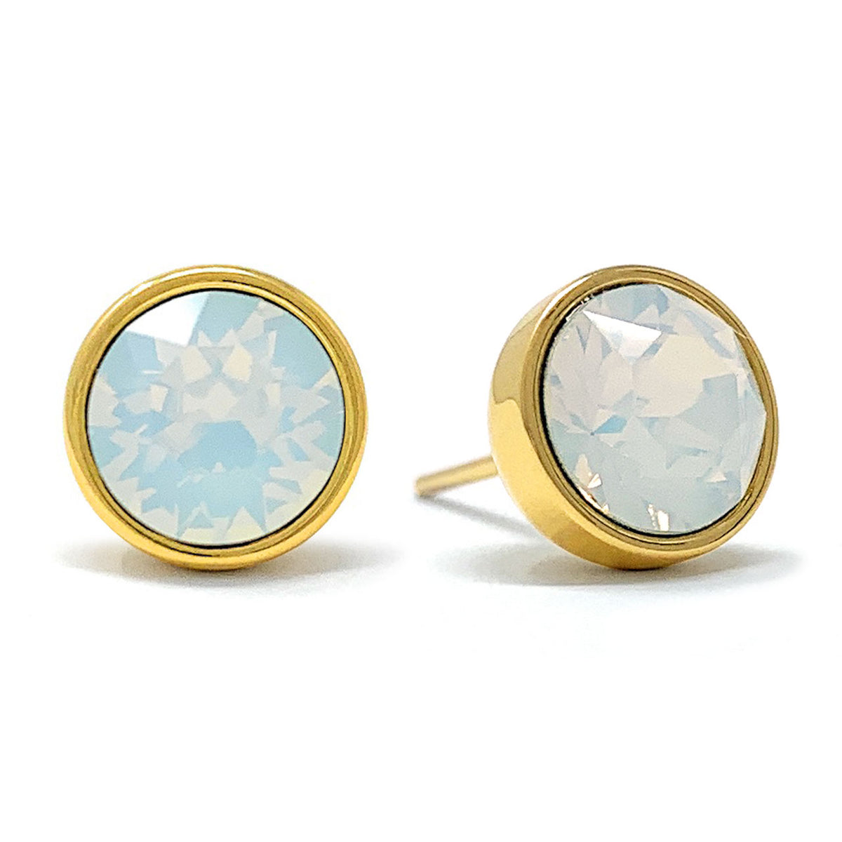 Harley Stud Earrings with Ivory White Round Opals from Swarovski Gold Plated - Ed Heart