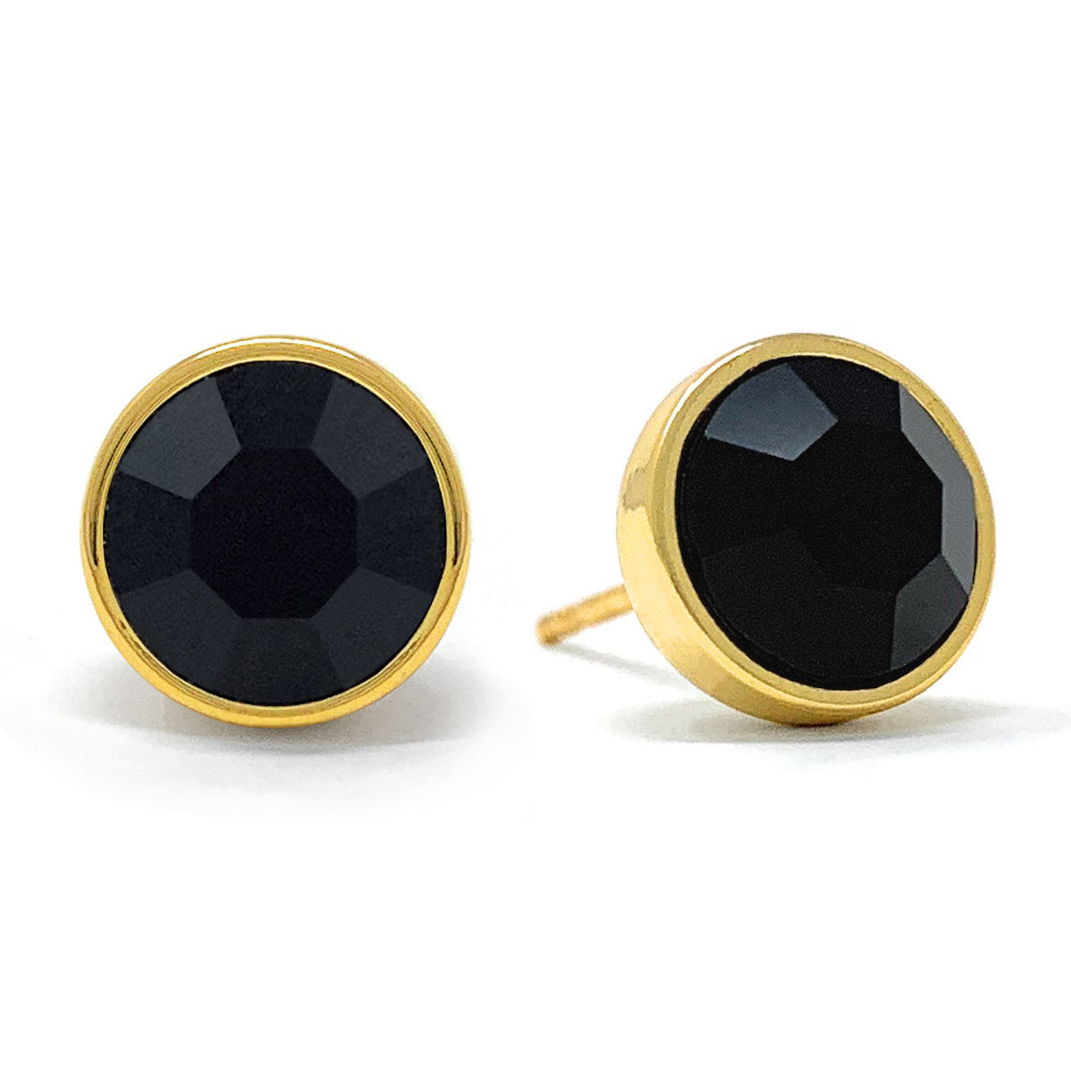 Harley Stud Earrings with Black Jet Round Crystals from Swarovski Gold Plated - Ed Heart