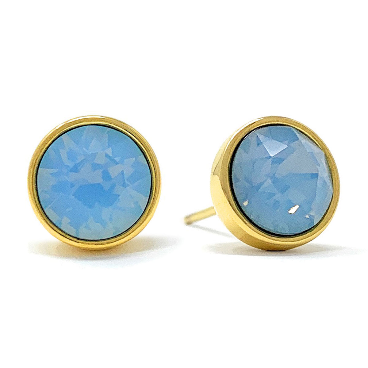 Harley Stud Earrings with Air Blue Round Opals from Swarovski Gold Plated - Ed Heart