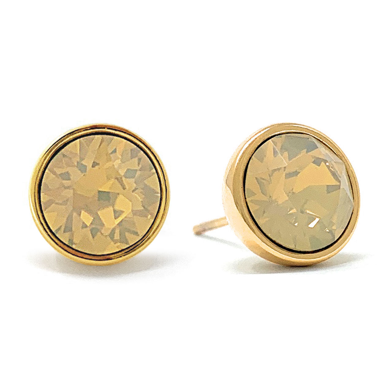 Harley Stud Earrings with Beige Sand Round Opals from Swarovski Gold Plated - Ed Heart