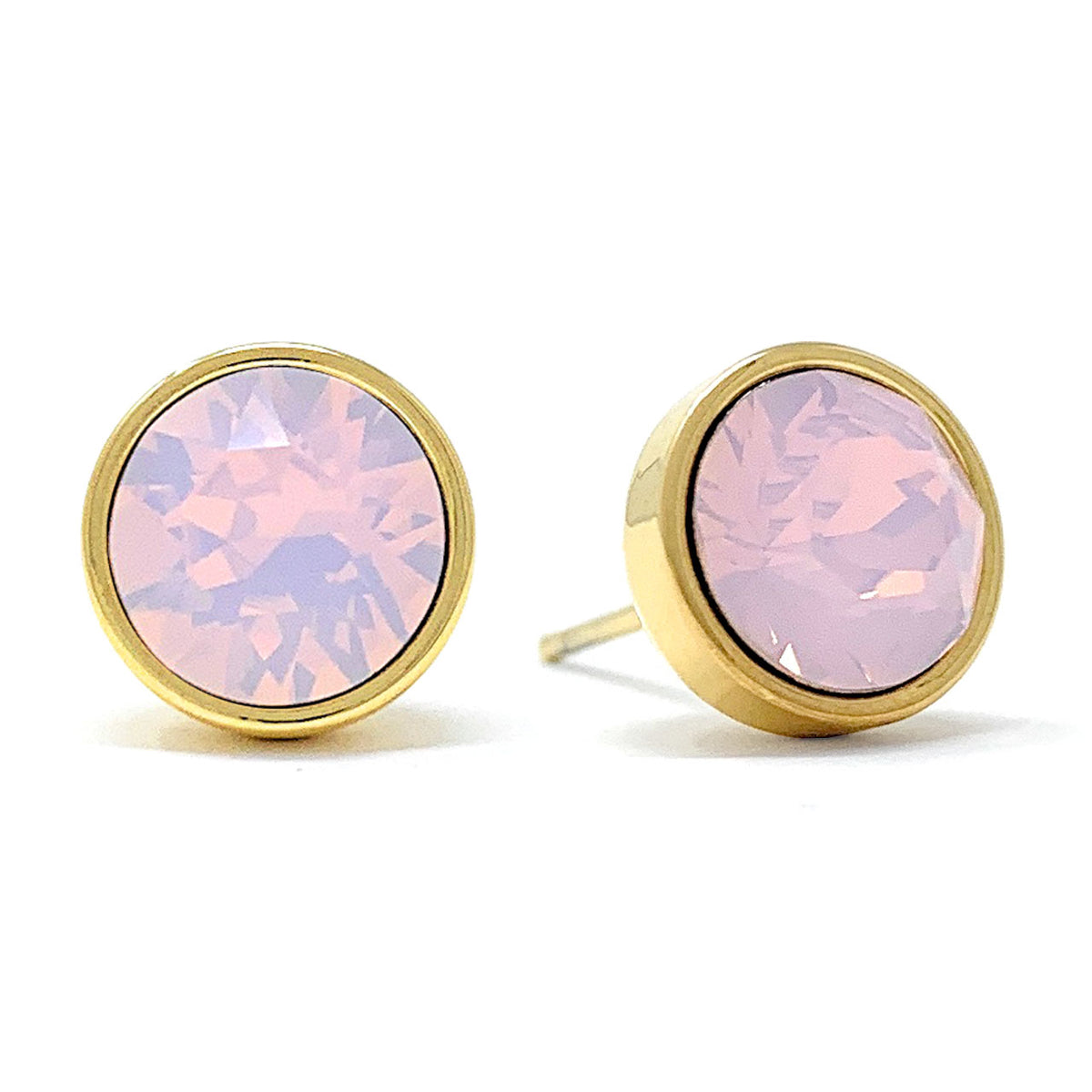 Harley Stud Earrings with Pink Rose Water Round Opals from Swarovski Gold Plated - Ed Heart