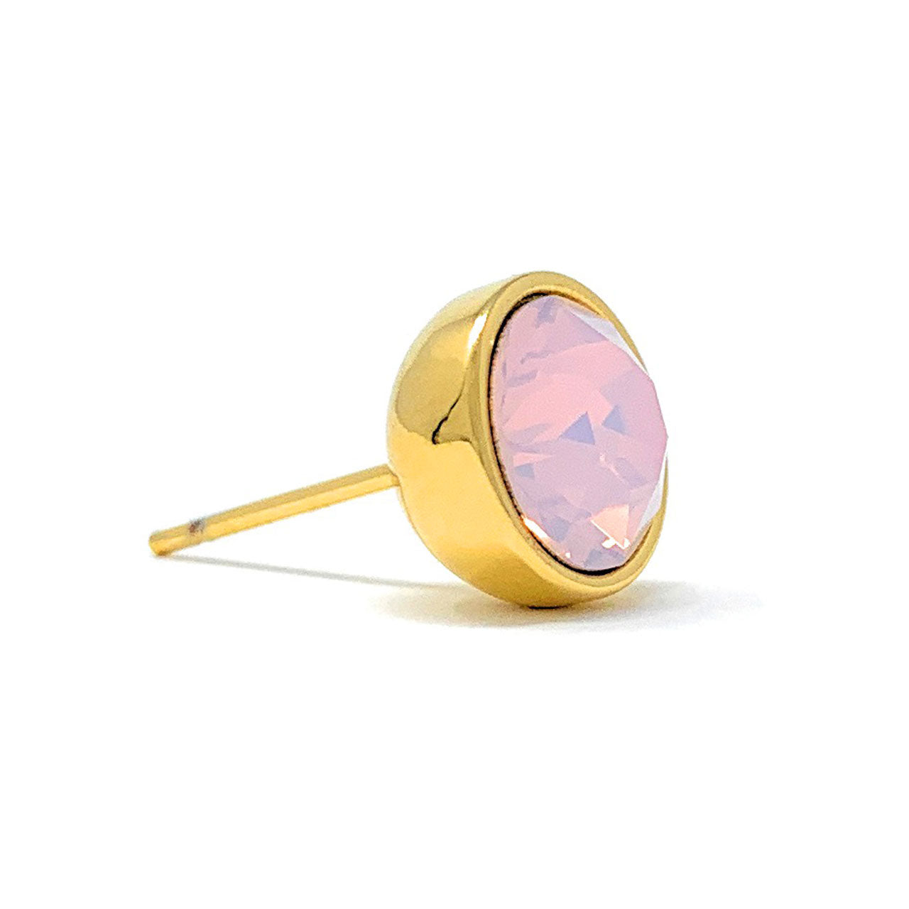 Harley Stud Earrings with Pink Rose Water Round Opals from Swarovski Gold Plated - Ed Heart