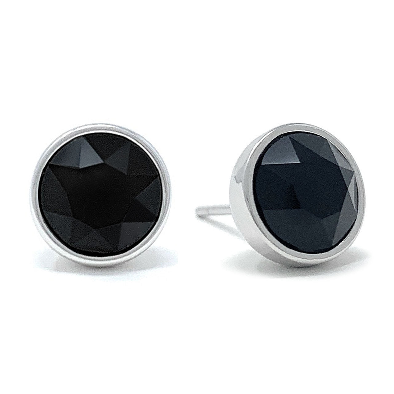 Harley Stud Earrings with Black Jet Round Crystals from Swarovski Silver Toned Rhodium Plated - Ed Heart