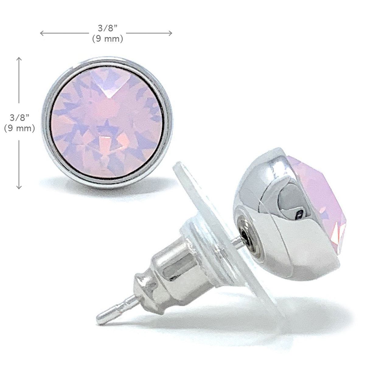 Harley Stud Earrings with Pink Rose Water Round Opals from Swarovski Silver Toned Rhodium Plated - Ed Heart