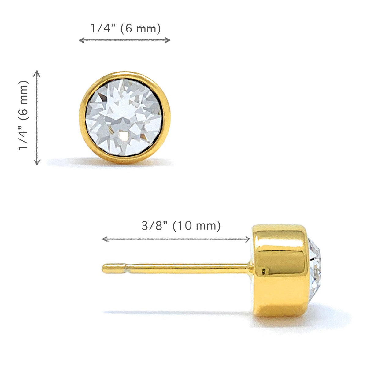 Harley Small Stud Earrings with White Clear Round Crystals from Swarovski Gold Plated - Ed Heart