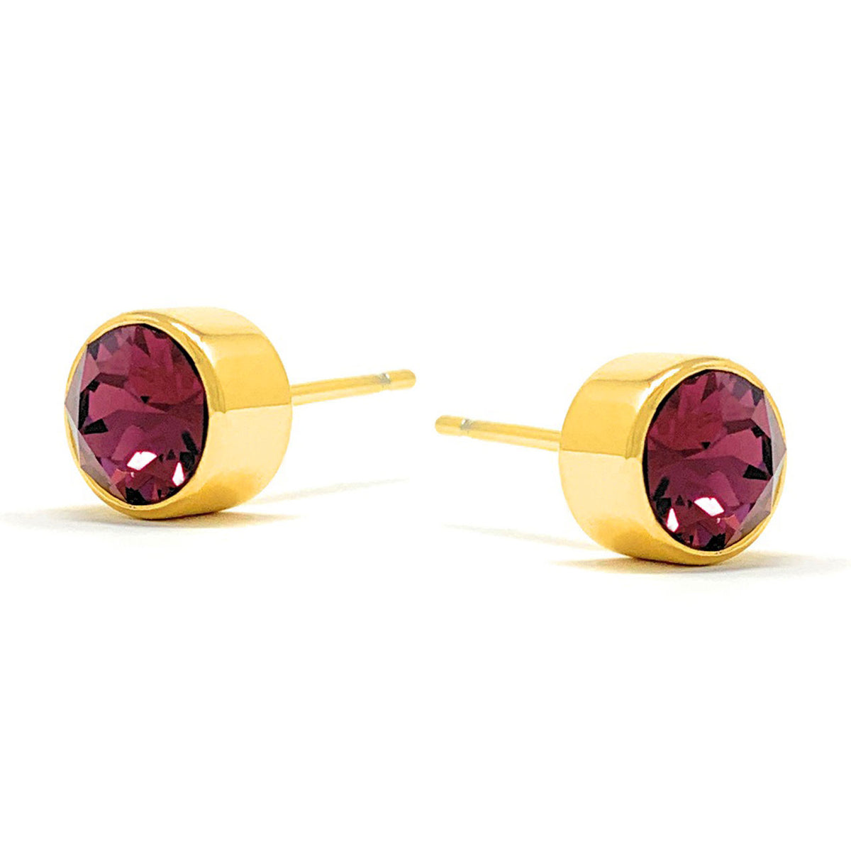 Harley Small Stud Earrings with Purple Amethyst Round Crystals from Swarovski Gold Plated - Ed Heart