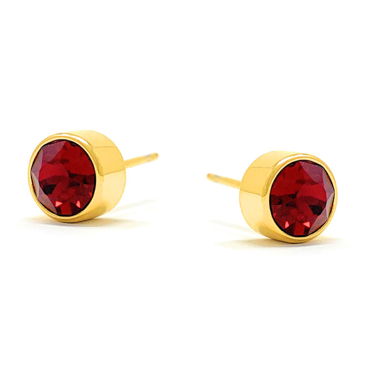 Harley Small Stud Earrings with Red Siam Round Crystals from Swarovski Gold Plated - Ed Heart