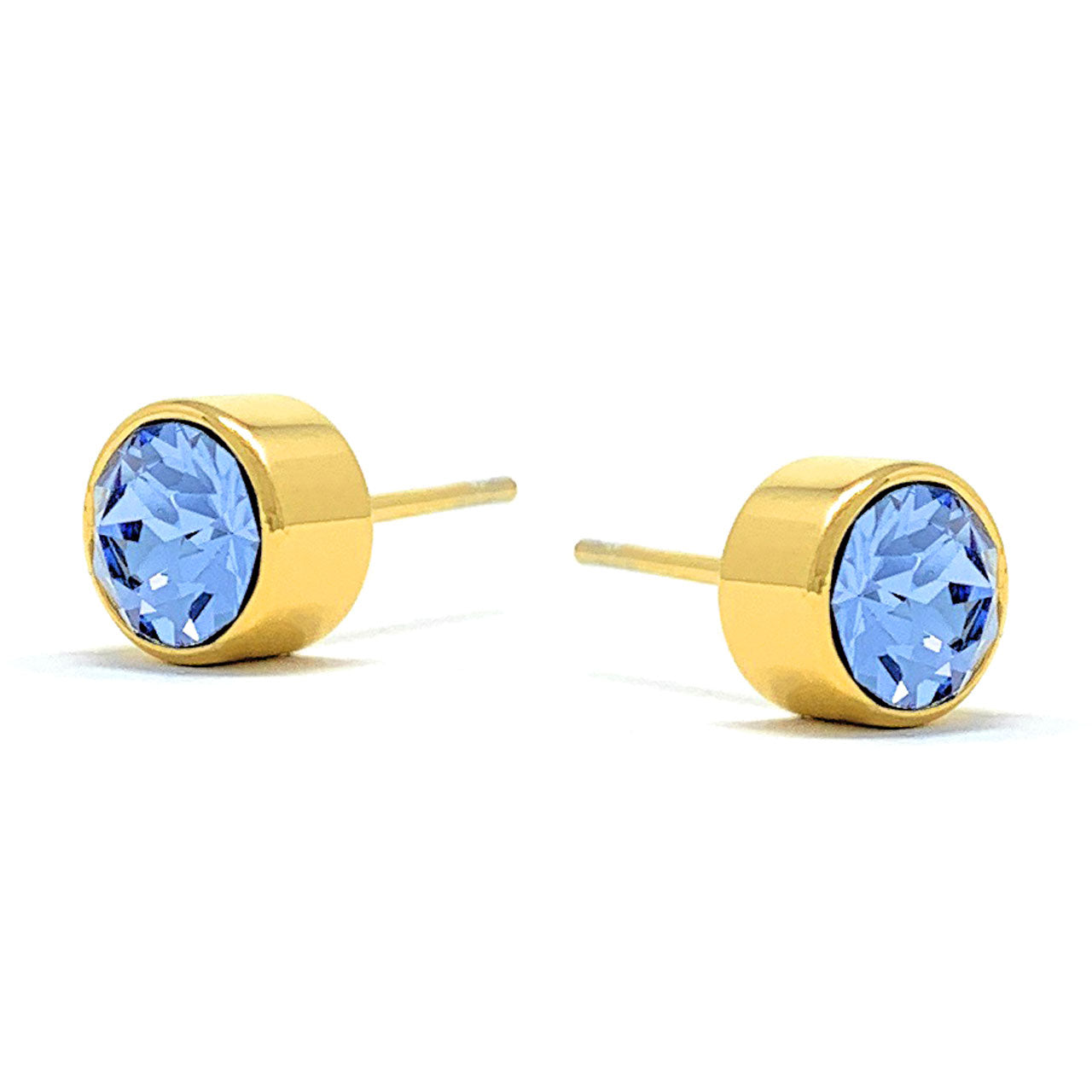 Harley Small Stud Earrings with Blue Light Sapphire Round Crystals from Swarovski Gold Plated - Ed Heart