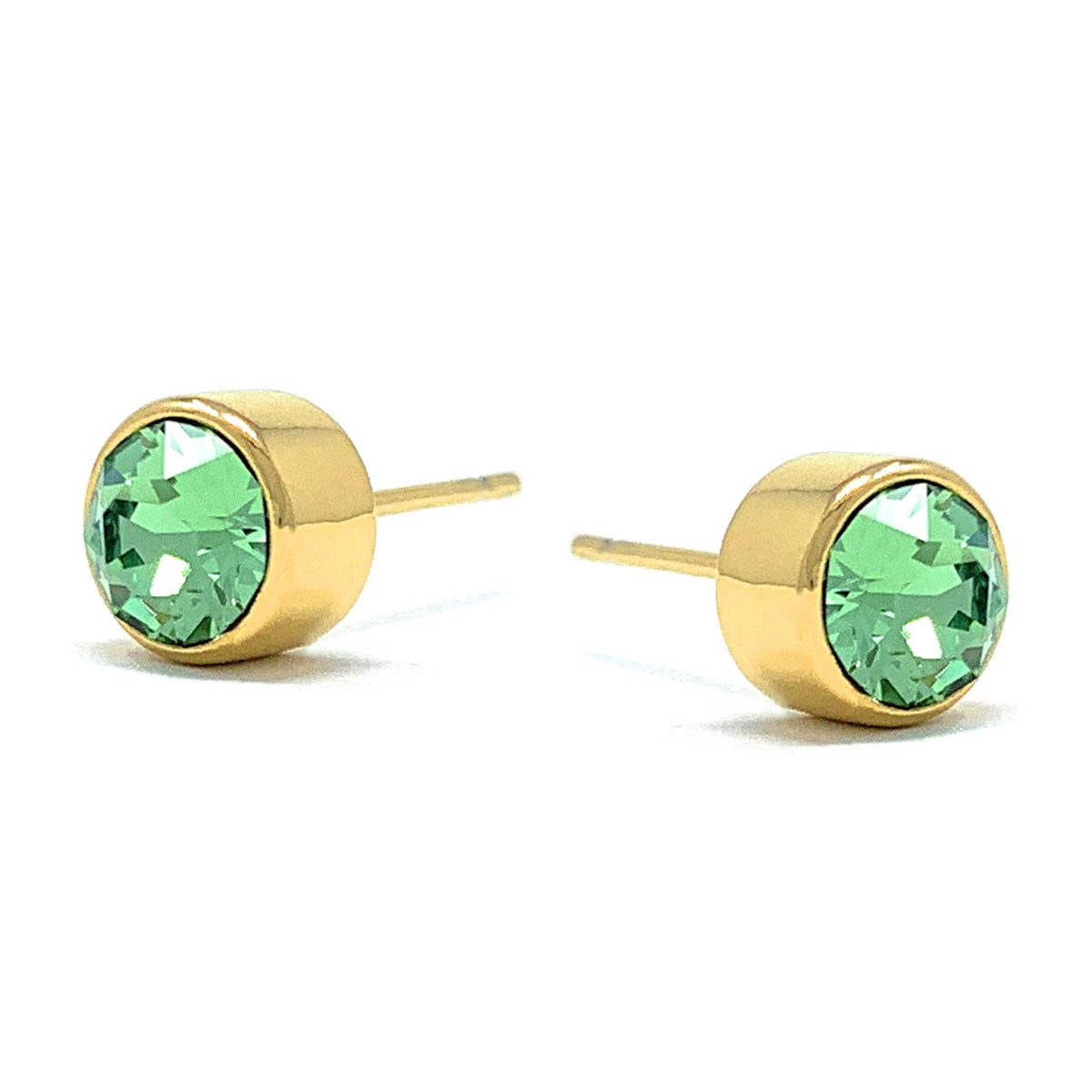 Harley Small Stud Earrings with Green Peridot Round Crystals from Swarovski Gold Plated - Ed Heart