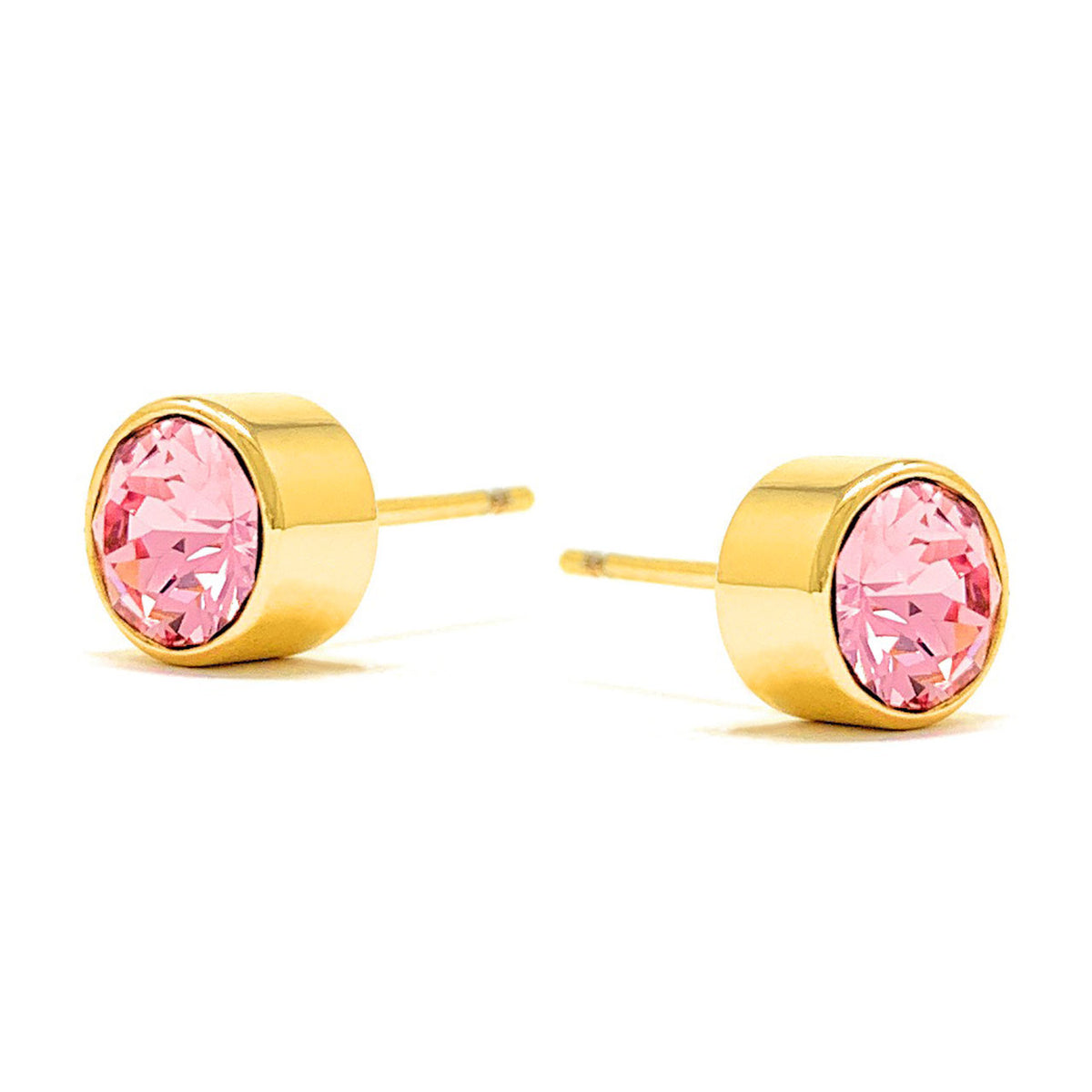 Harley Small Stud Earrings with Pink Light Rose Round Crystals from Swarovski Gold Plated - Ed Heart