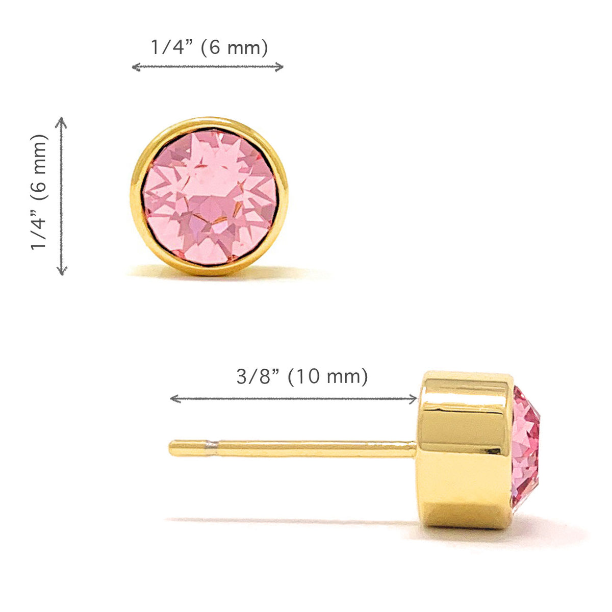 Harley Small Stud Earrings with Pink Light Rose Round Crystals from Swarovski Gold Plated - Ed Heart