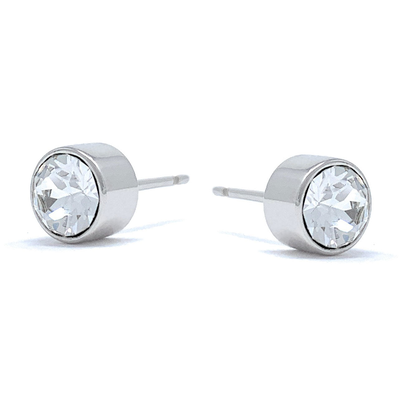 Harley Small Stud Earrings with White Clear Round Crystals from Swarovski Silver Toned Rhodium Plated - Ed Heart