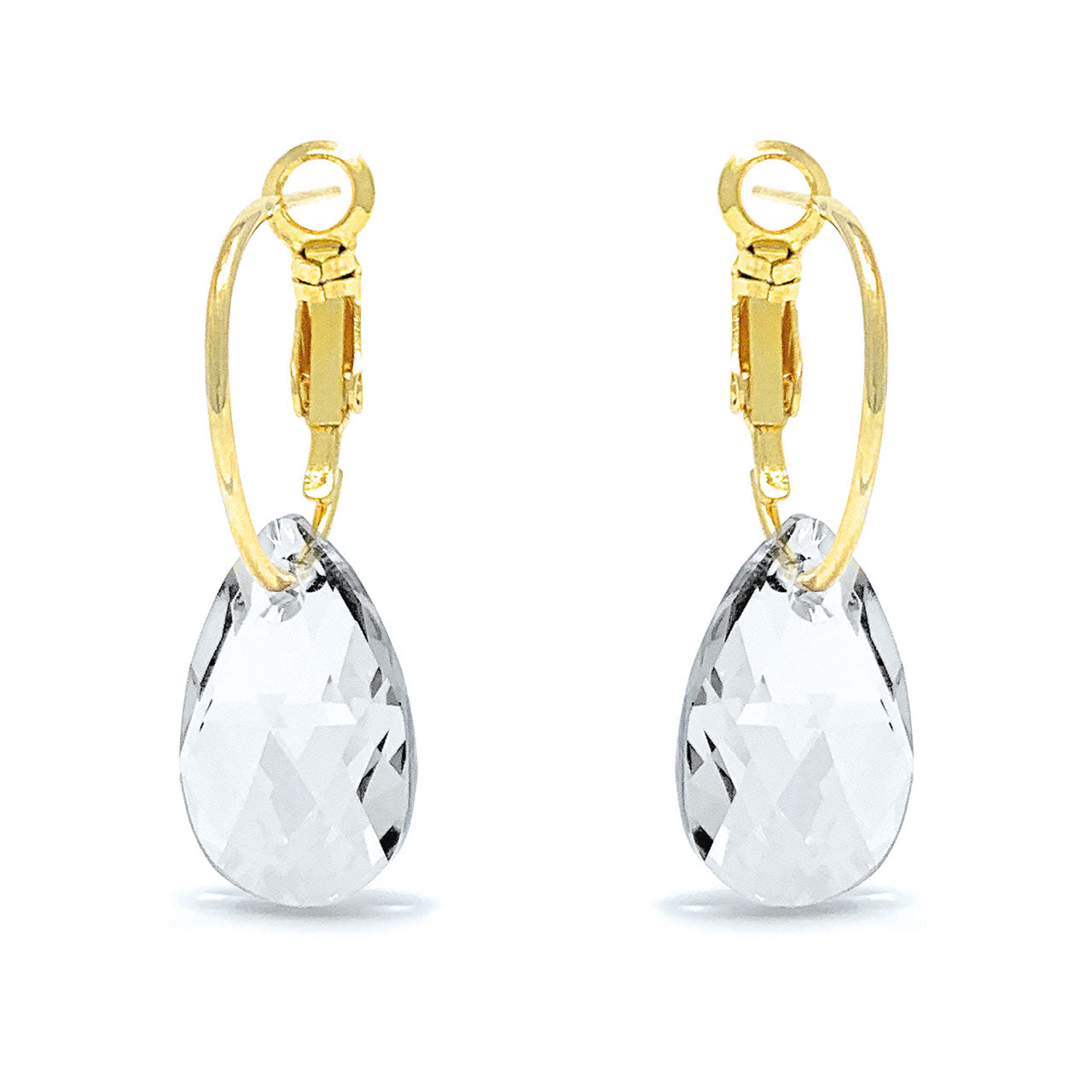 Aurora Small Drop Earrings with White Clear Pear Crystals from Swarovski Gold Plated - Ed Heart
