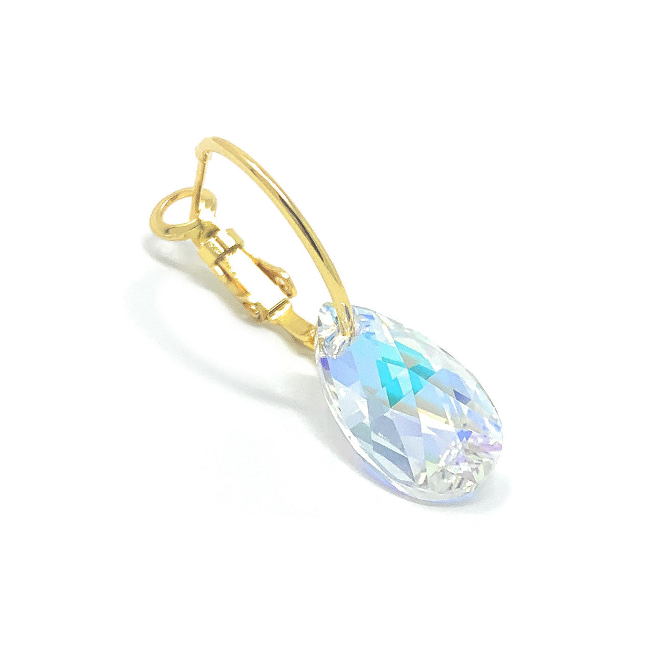 Aurora Small Drop Earrings with Clear Multicolor Aurore Boreale Pear Crystals from Swarovski Gold Plated - Ed Heart