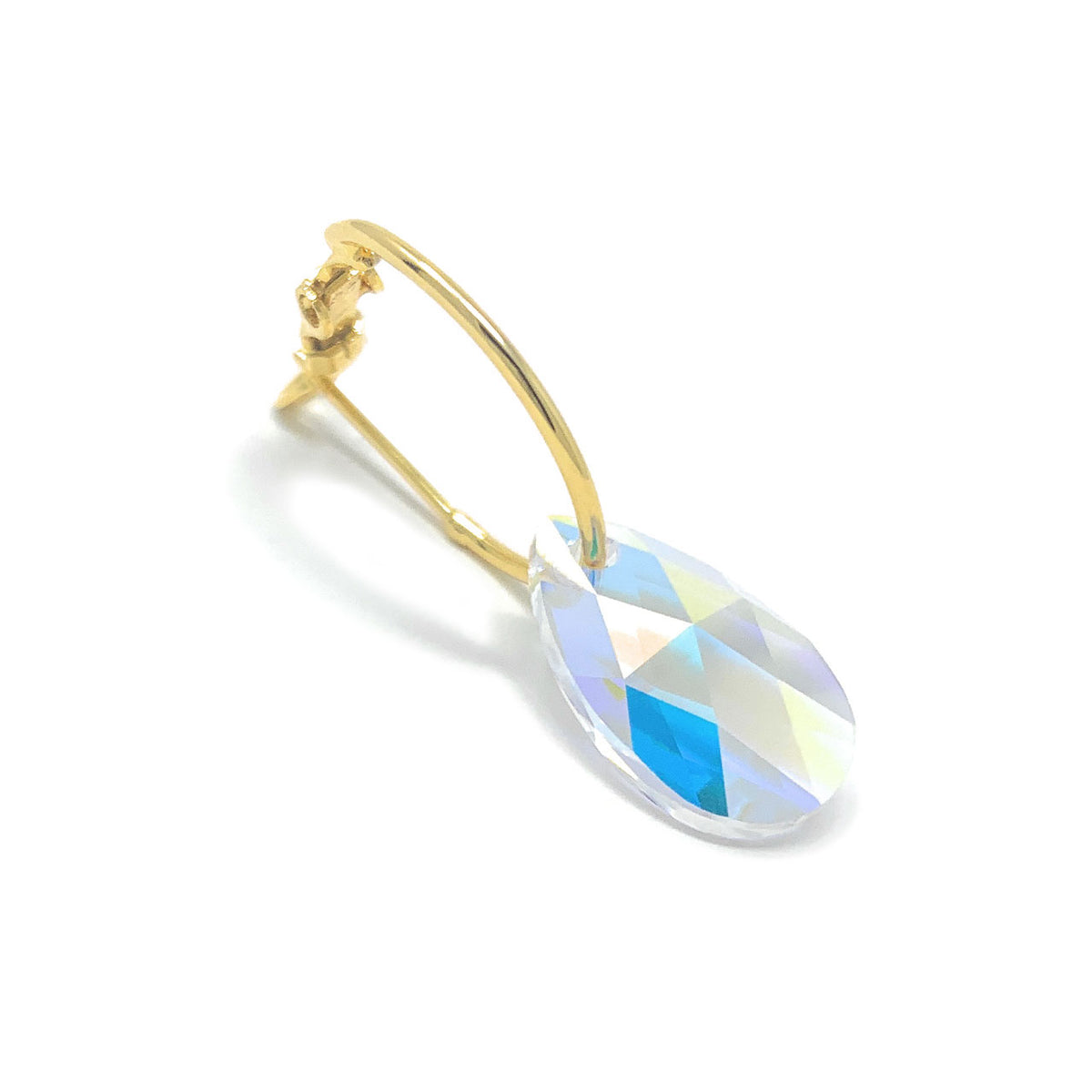 Aurora Small Drop Earrings with Clear Multicolor Aurore Boreale Pear Crystals from Swarovski Gold Plated - Ed Heart
