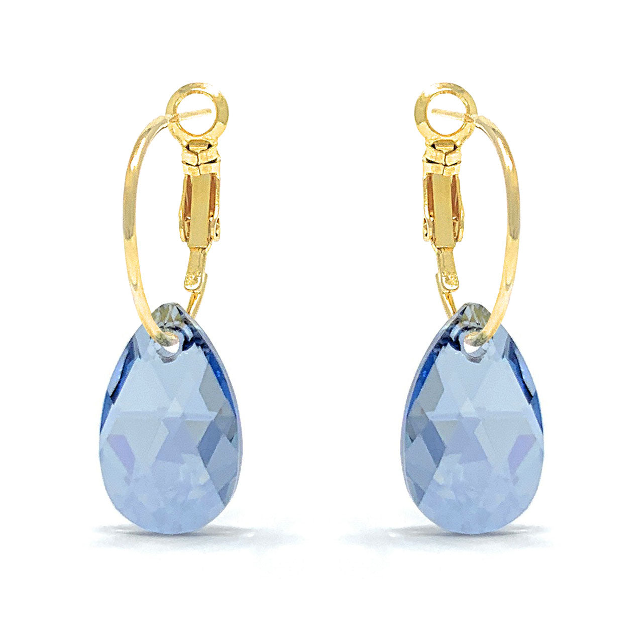 Aurora Small Drop Earrings with Grey Blue Shade Pear Crystals from Swarovski Gold Plated - Ed Heart