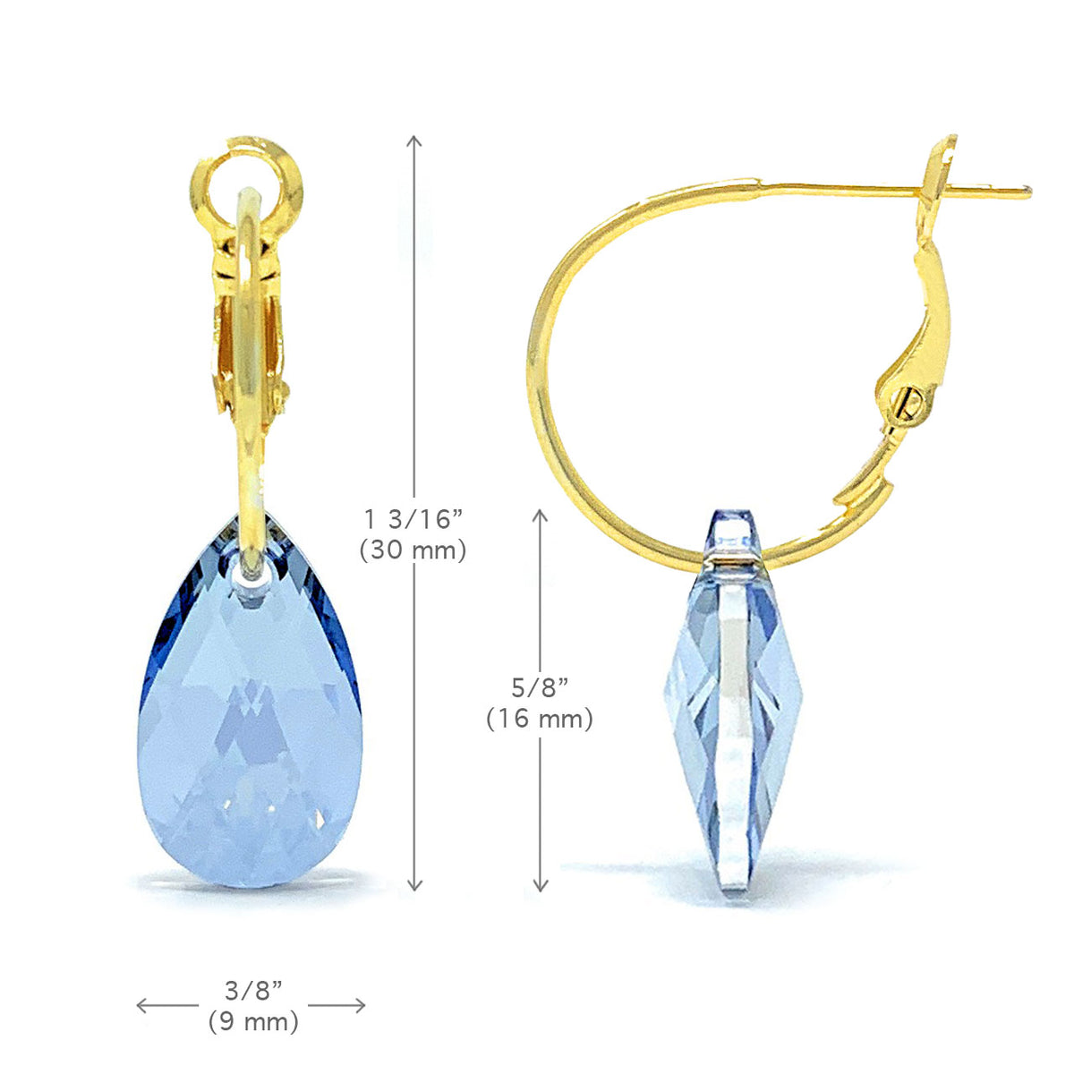 Aurora Small Drop Earrings with Grey Blue Shade Pear Crystals from Swarovski Gold Plated - Ed Heart