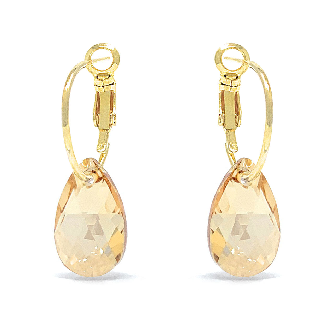 Aurora Small Drop Earrings with Yellow Beige Golden Shadow Pear Crystals from Swarovski Gold Plated - Ed Heart