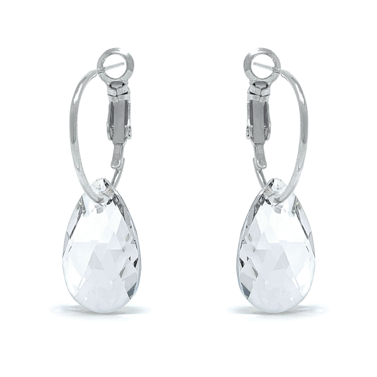 Aurora Small Drop Earrings with White Clear Pear Crystals from Swarovski Silver Toned Rhodium Plated - Ed Heart