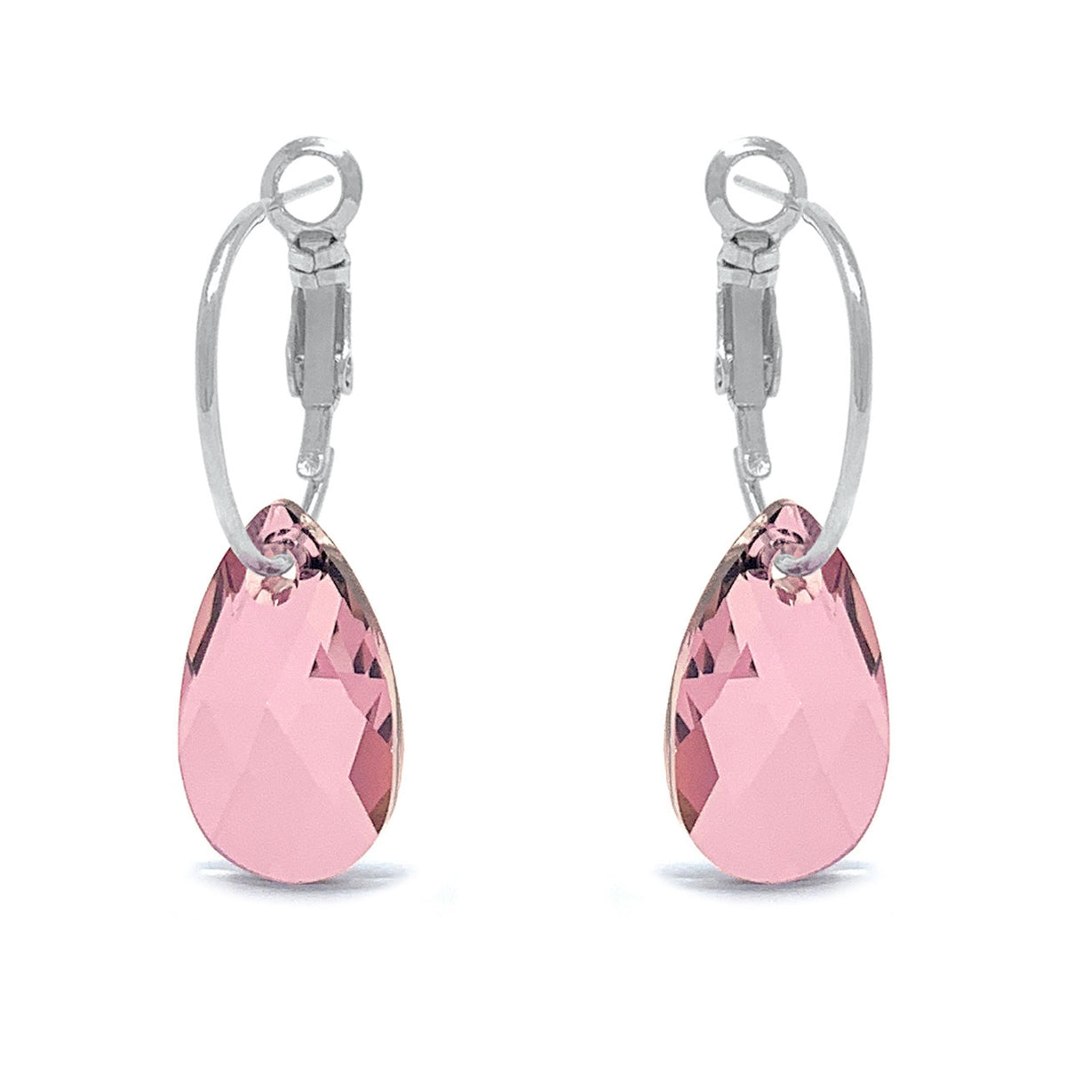 Aurora Small Drop Earrings with Beige Antique Pink Pear Crystals from Swarovski Silver Toned Rhodium Plated - Ed Heart