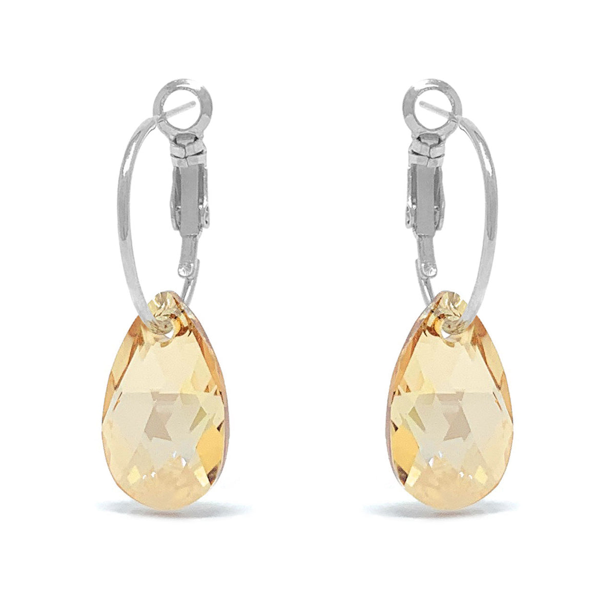 Aurora Small Drop Earrings with Yellow Beige Golden Shadow Pear Crystals from Swarovski Silver Toned Rhodium Plated - Ed Heart