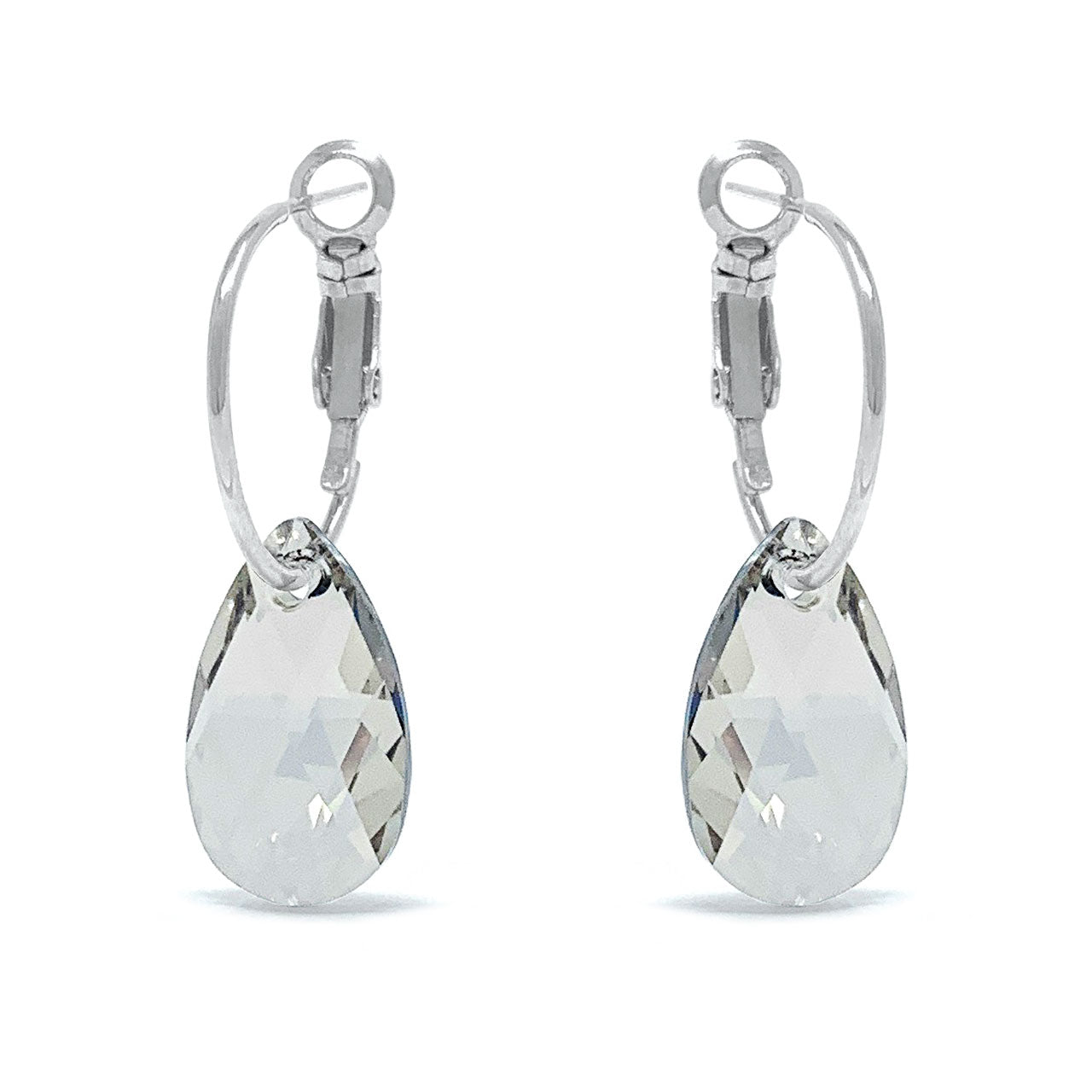 Aurora Small Drop Earrings with Grey Silver Shade Pear Crystals from Swarovski Silver Toned Rhodium Plated - Ed Heart