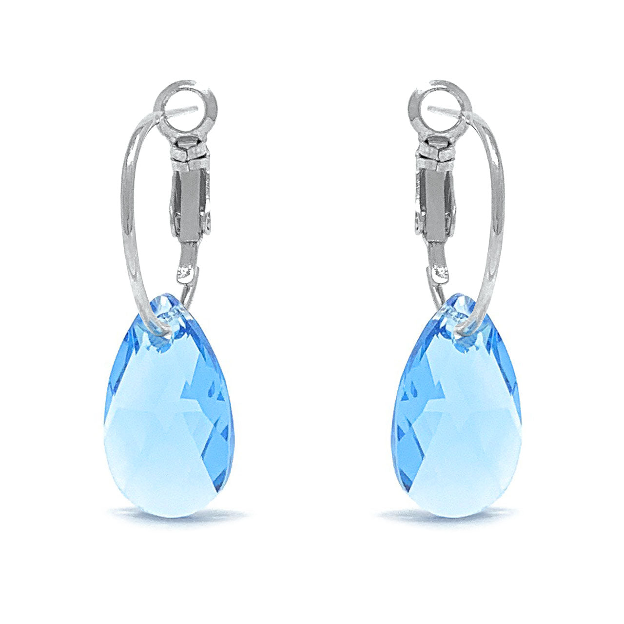 Aurora Small Drop Earrings with Blue Aquamarine Pear Crystals from Swarovski Silver Toned Rhodium Plated - Ed Heart
