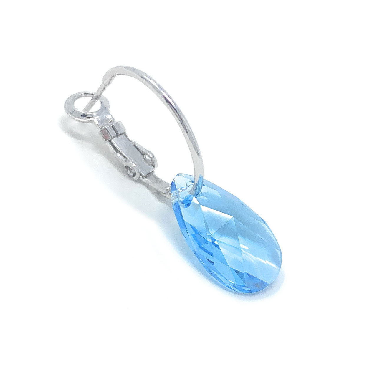 Aurora Small Drop Earrings with Blue Aquamarine Pear Crystals from Swarovski Silver Toned Rhodium Plated - Ed Heart