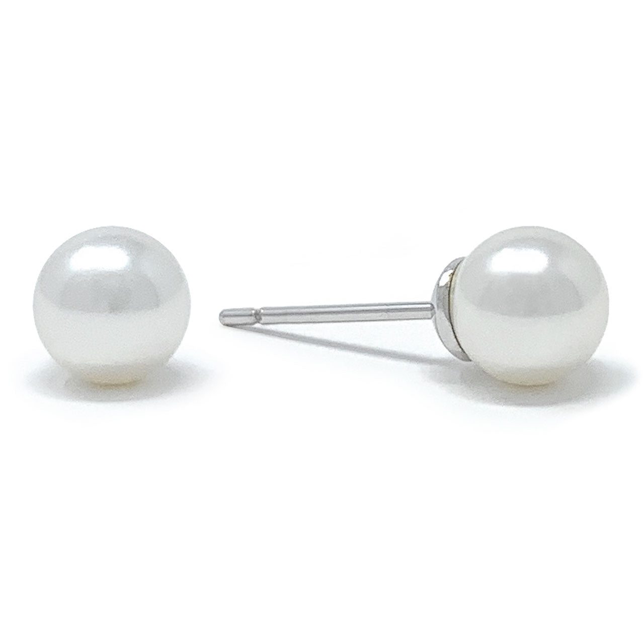 Elizabeth Small Stud Earrings with Ivory White Round Pearls from Swarovski Silver Toned Rhodium Plated - Ed Heart
