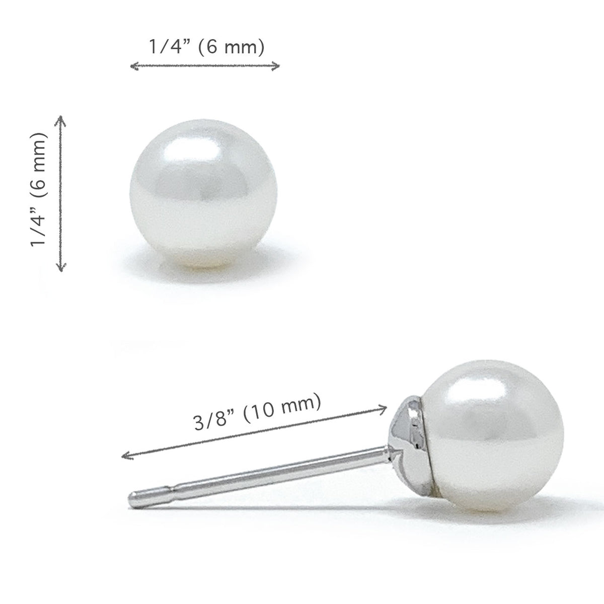 Elizabeth Small Stud Earrings with Ivory White Round Pearls from Swarovski Silver Toned Rhodium Plated - Ed Heart