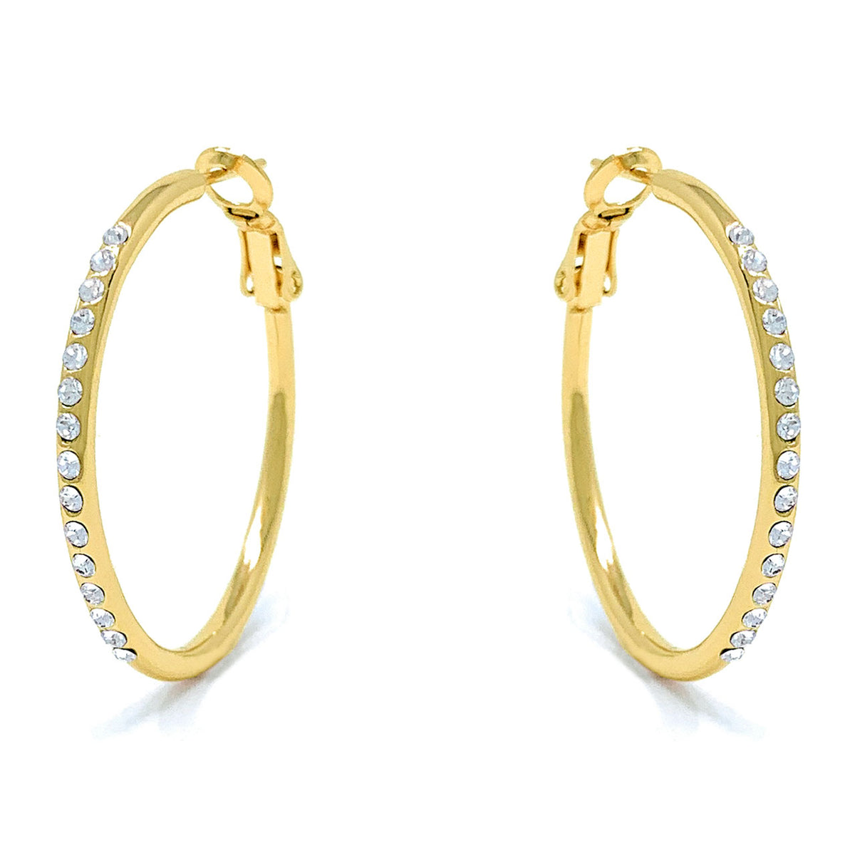Amelia Small Pave Hoop Earrings with White Clear Round Crystals from Swarovski Gold Plated - Ed Heart