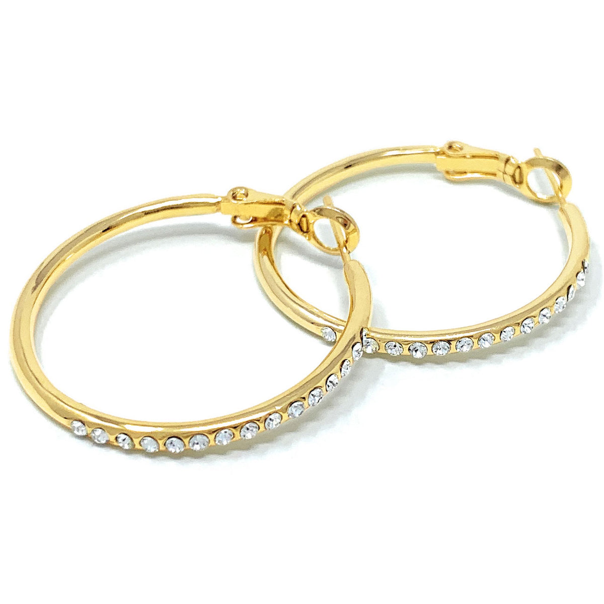 Amelia Small Pave Hoop Earrings with White Clear Round Crystals from Swarovski Gold Plated - Ed Heart