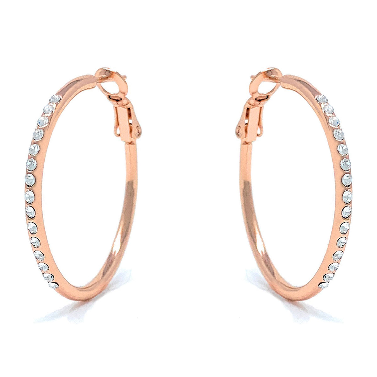 Amelia Small Pave Hoop Earrings with White Clear Round Crystals from Swarovski Rose Gold Plated - Ed Heart