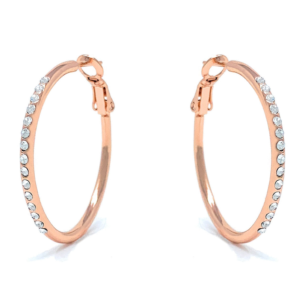 Amelia Small Pave Hoop Earrings with White Clear Round Crystals from Swarovski Rose Gold Plated - Ed Heart
