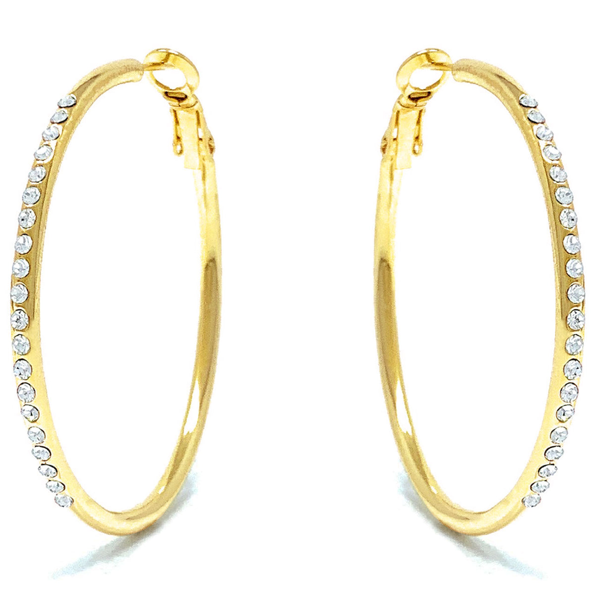 Amelia Large Pave Hoop Earrings with White Clear Round Crystals from Swarovski Gold Plated - Ed Heart