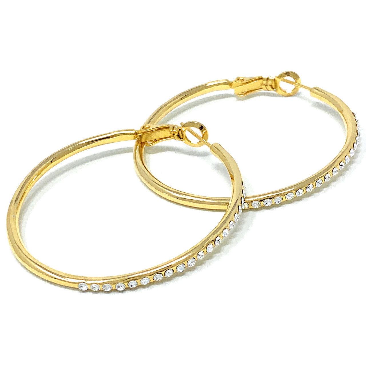 Amelia Large Pave Hoop Earrings with White Clear Round Crystals from Swarovski Gold Plated - Ed Heart