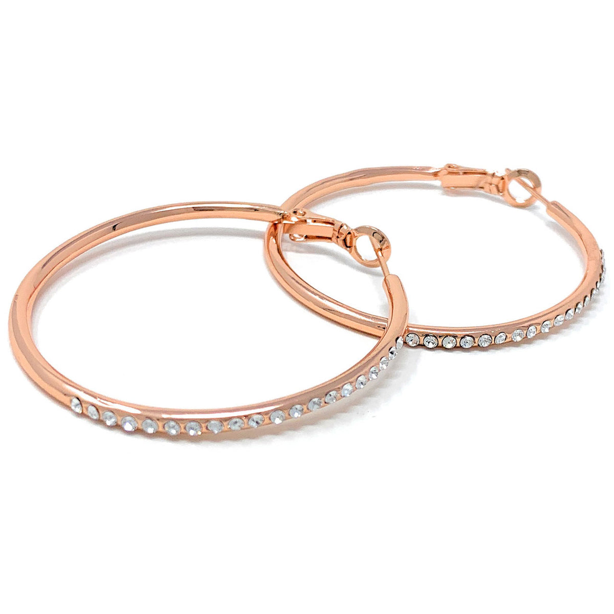 Amelia Large Pave Hoop Earrings with White Clear Round Crystals from Swarovski Rose Gold Plated - Ed Heart
