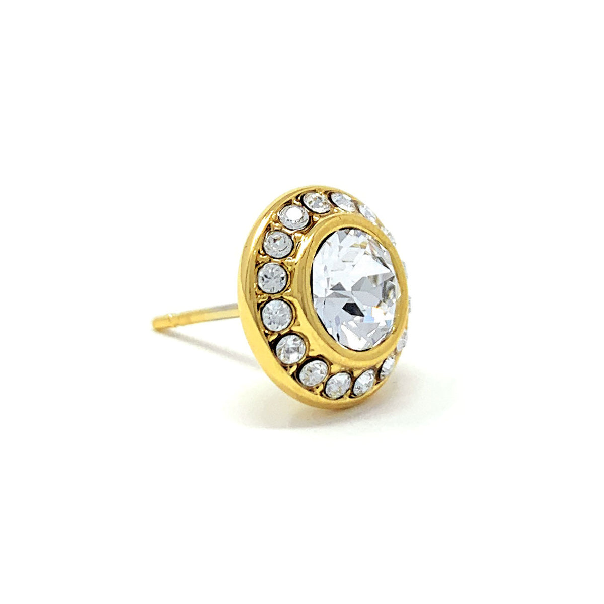 Halo Pave Stud Earrings with White Clear Round Crystals from Swarovski Gold Plated - Ed Heart