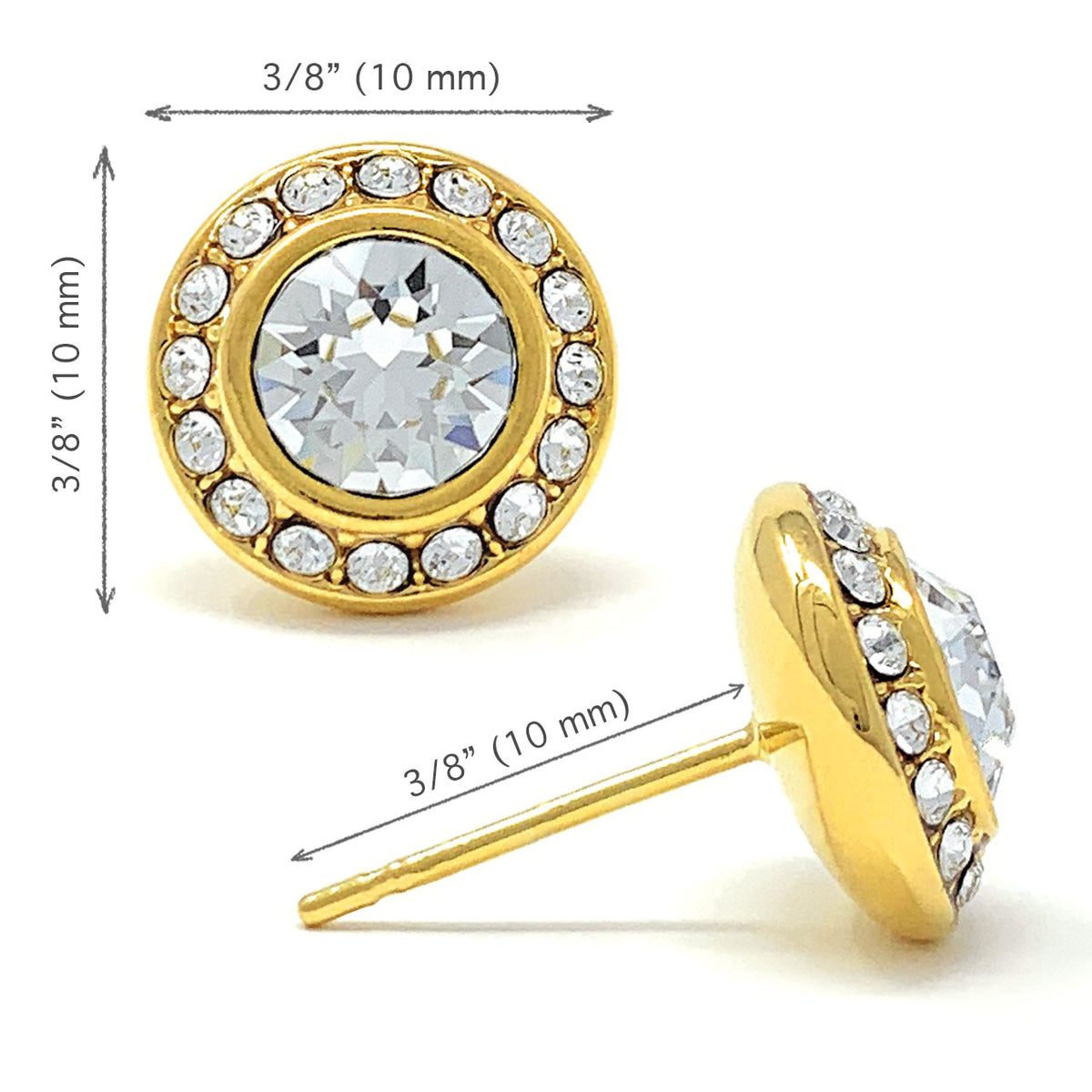 Halo Pave Stud Earrings with White Clear Round Crystals from Swarovski Gold Plated - Ed Heart
