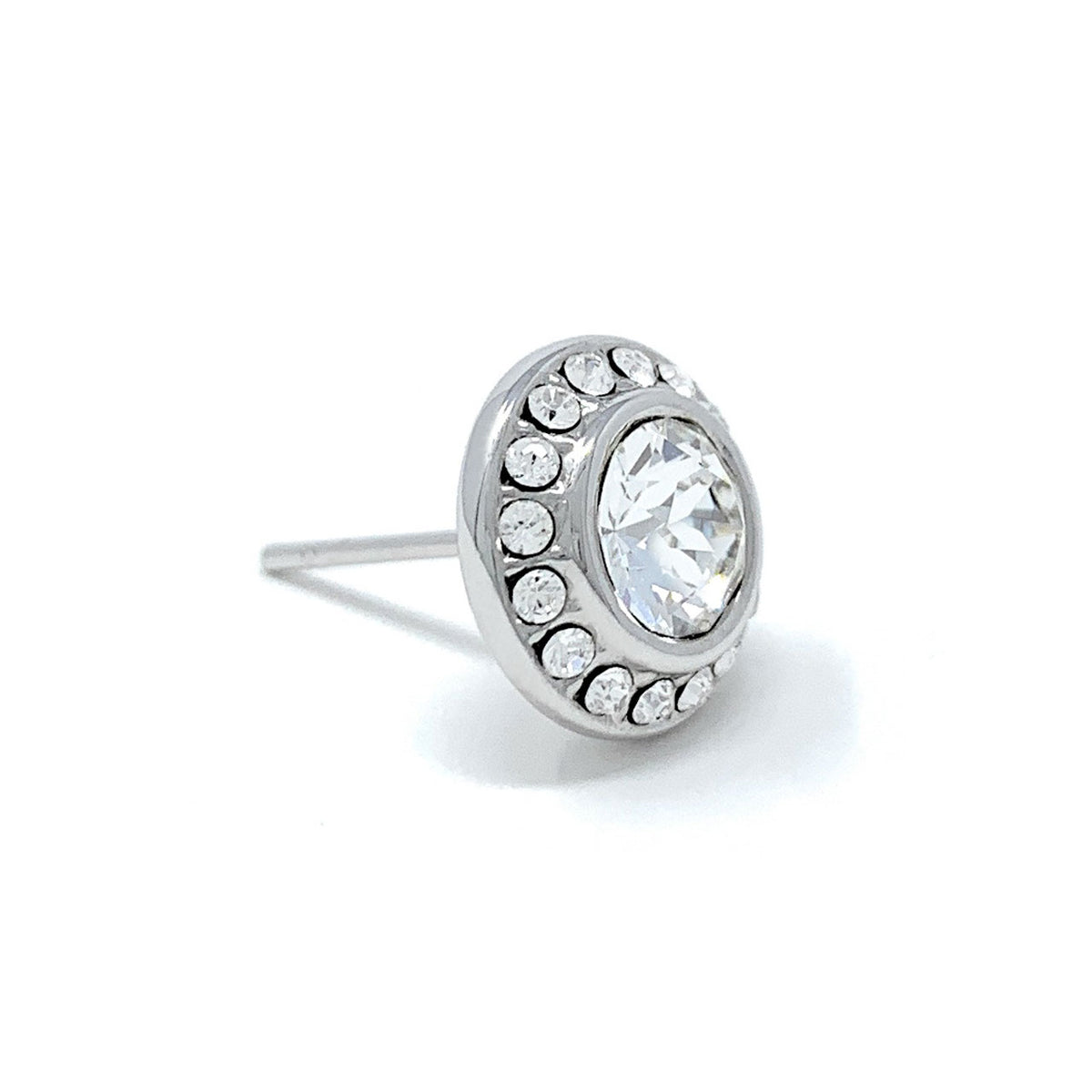 Halo Pave Stud Earrings with White Clear Round Crystals from Swarovski Silver Toned Rhodium Plated - Ed Heart